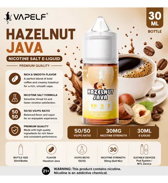 30ml Vapelf Hazelnut Java Salt E-liquid